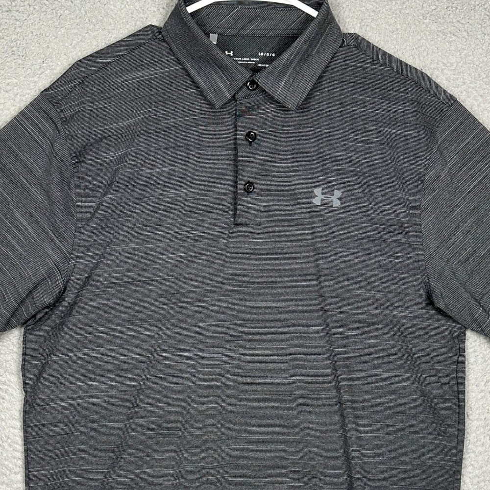 Under Armour Polo Shirt Mens Large HeatGear Loose Fit Gray Space Dye Rugby EUC